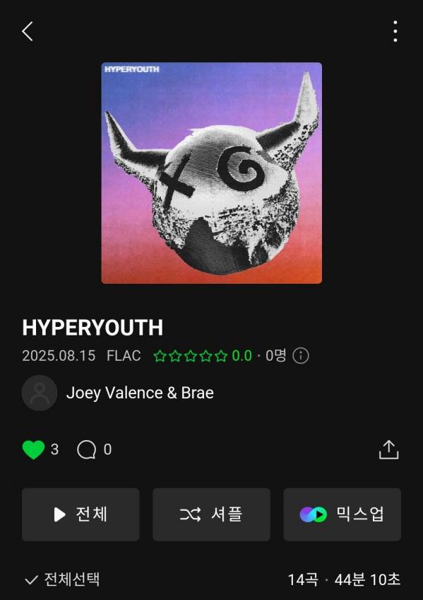 Screenshot_20250815_131646_Melon.jpg : 너희들 Joey Valance and Brae 앨범은 듣고 엘이 하는거냐?