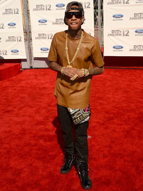Tyga-Dior-Homme-brown-Nappa-Leather-Stretch-short-sleeve-shirt-ss-2012-BET-Awards-Red-Carpet-3.jpg