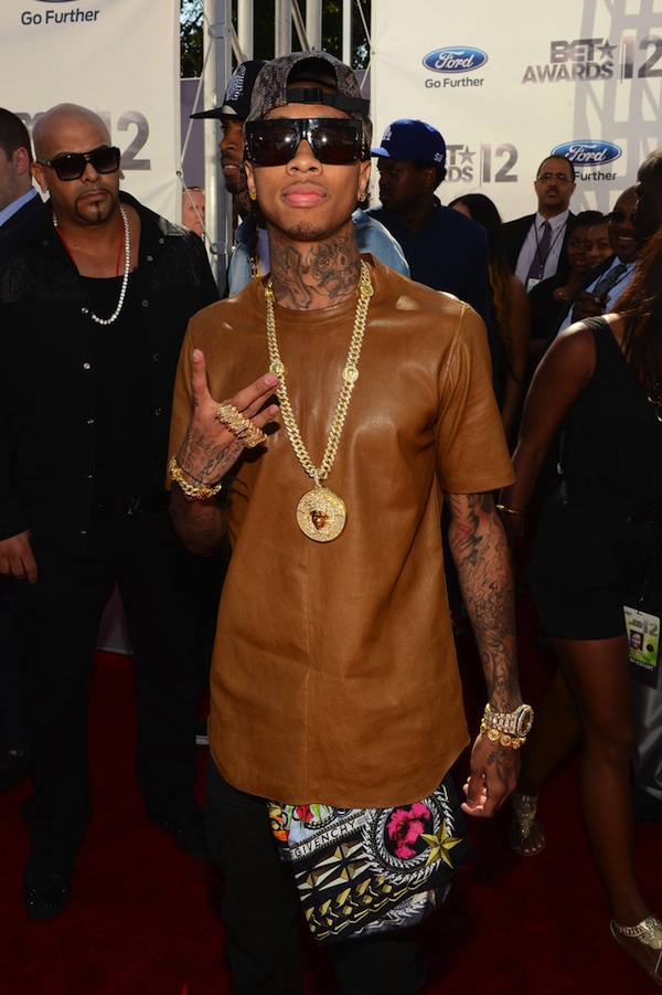Tyga-Dior-Homme-brown-Nappa-Leather-Stretch-short-sleeve-shirt-ss-2012-BET-Awards-Red-Carpet.jpg